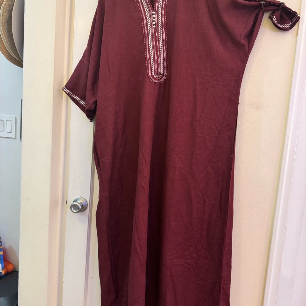 Elegant Burgundy Kaftan with Embroidered Details